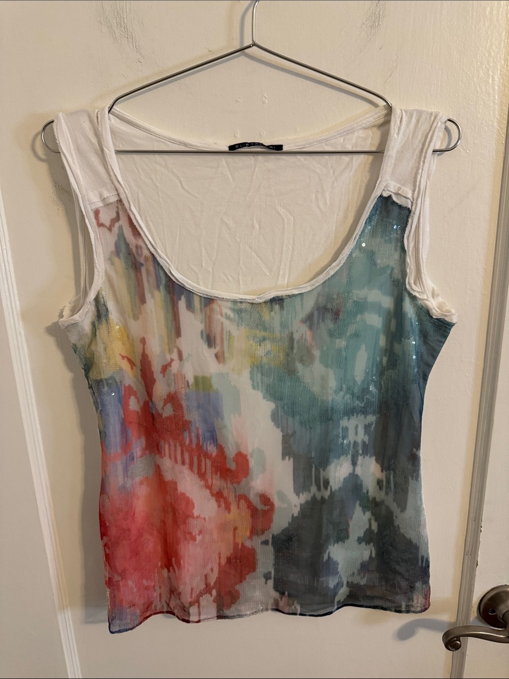 Elie Tahari Sequin and Mesh Overlay DressyTank Top Sz Small